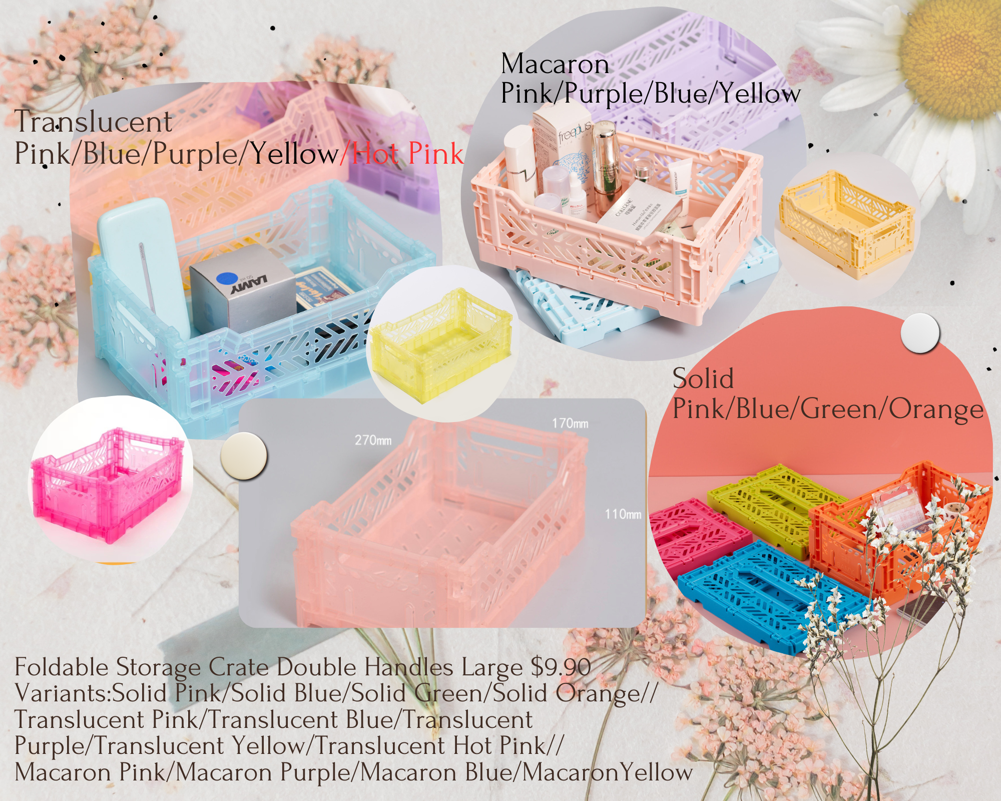Foldable Storage Crate Double Handles Large - KLOSH