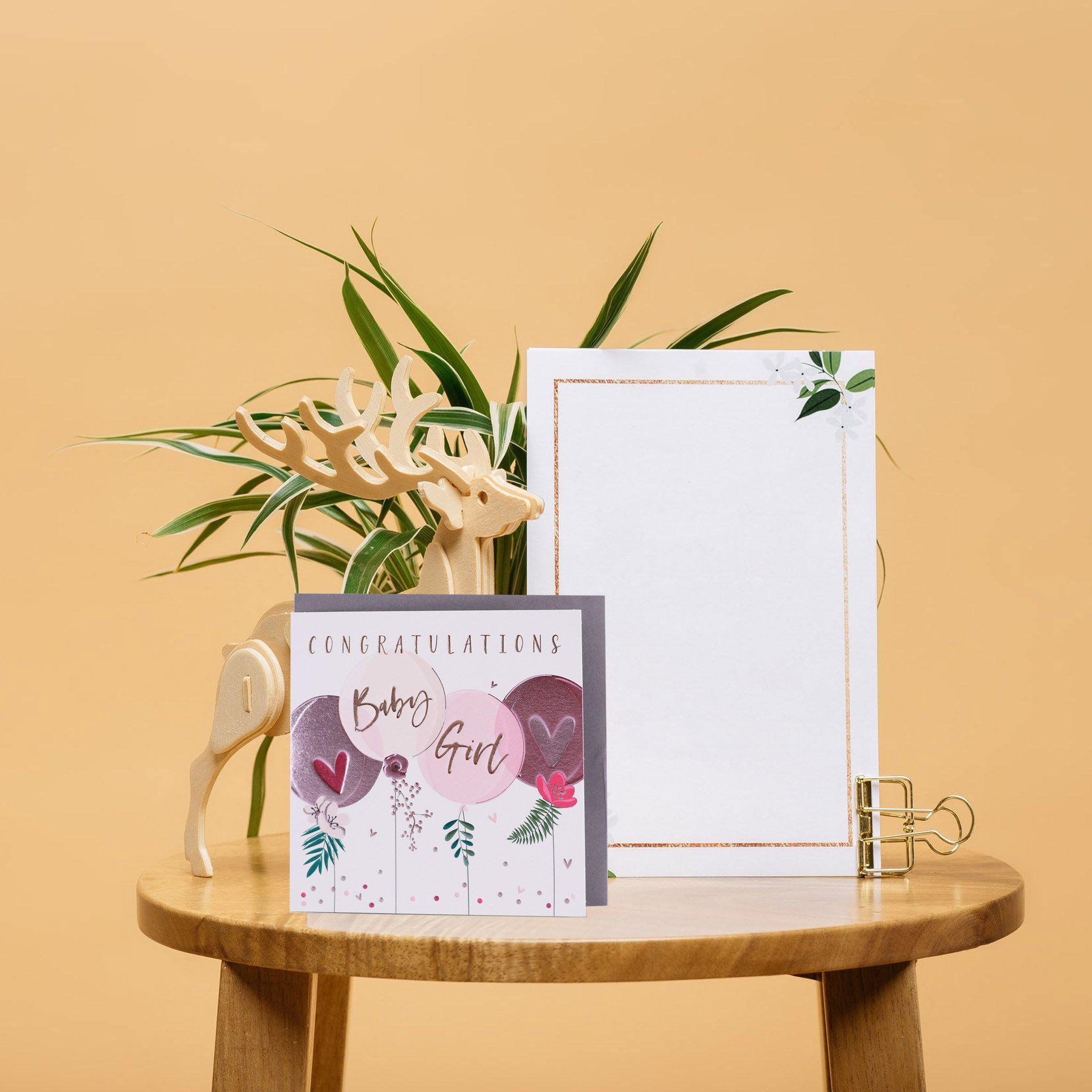 Card - New Baby Girl Balloons - KLOSH